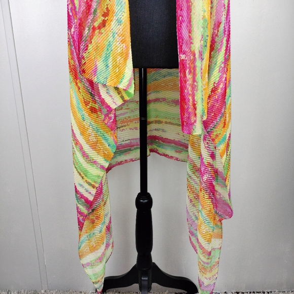 NWOT Multicolored Sheer Ribbed Open Front Boho Sleeveless Duster OSFA - Picture 5 of 8